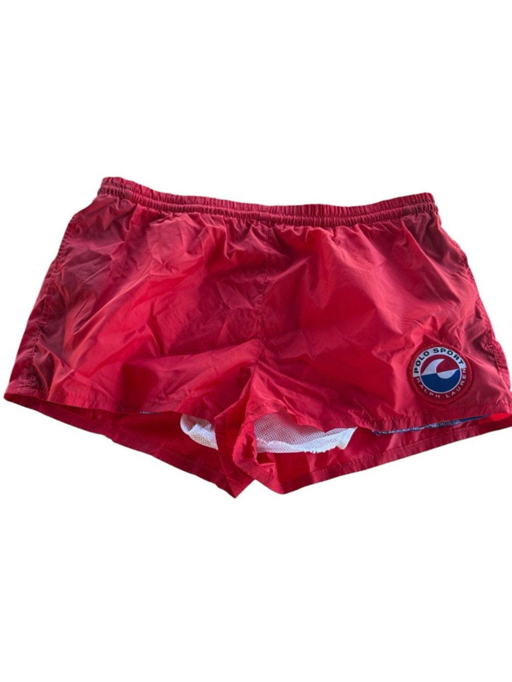Vintage Polo Sport Ralph Lauren Swim Trunks Red Mesh Lined USA Flag Medium